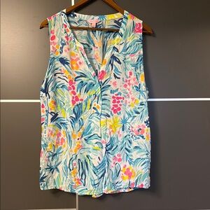Lilly Pulitzer Blue and Yellow Tropical Top